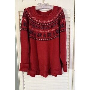 J. Jill Fair Isle Oversized Sweater women's M red Holiday Winter Nordic Preppy